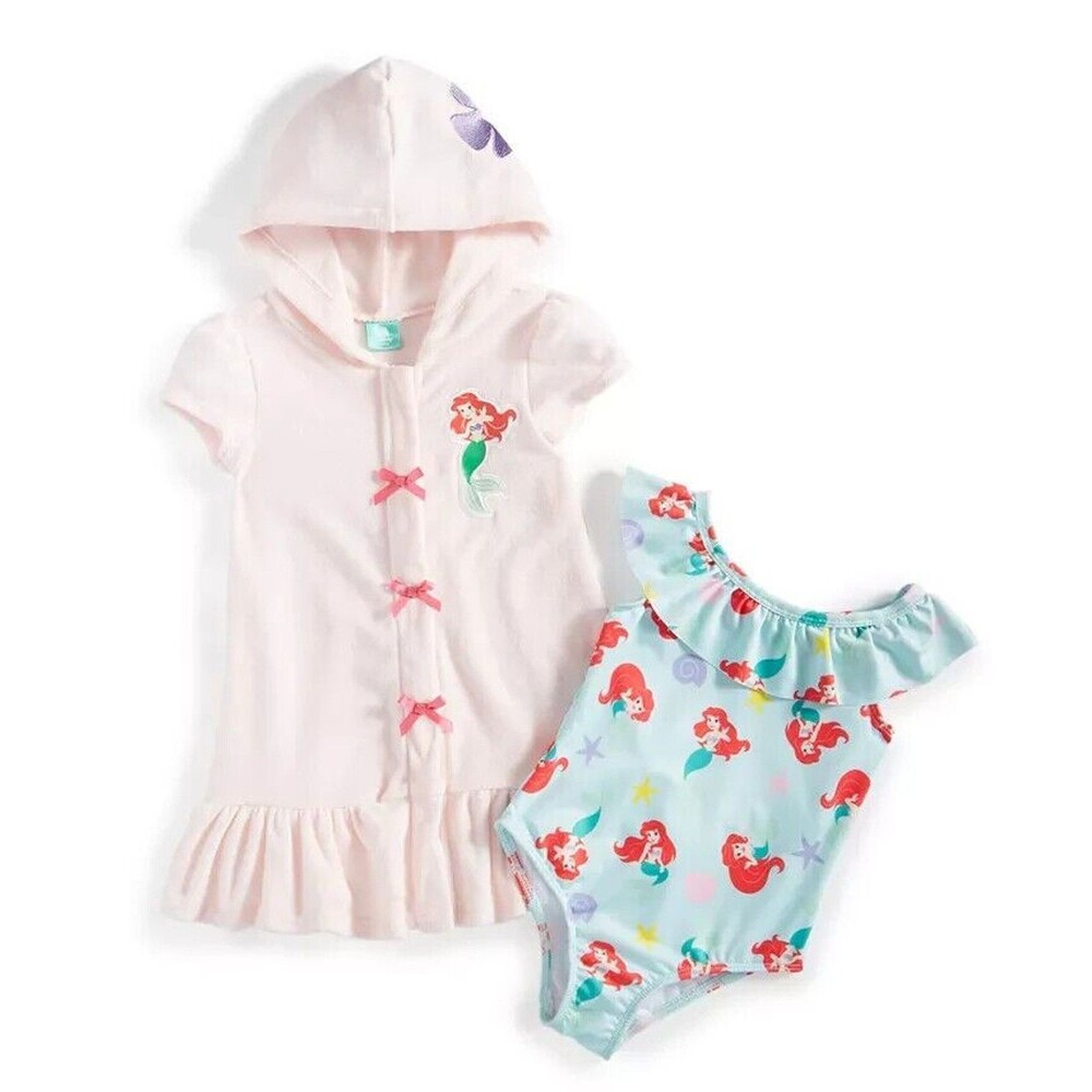 Little Mermaid 2-Pc. One-Piece Swimsuit & Hooded Swim Cover-Up Set Baby NEW 18mo